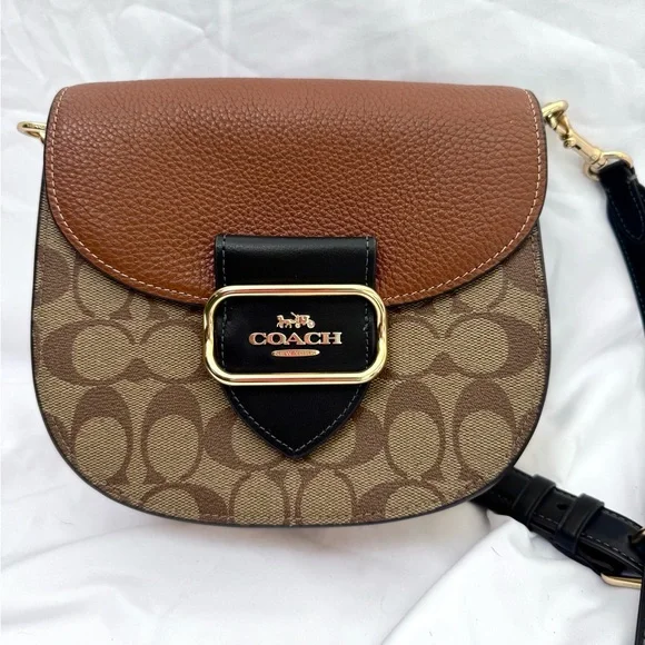 Coach Tan and Black Signature Morgan Crossbody Bag - Picture 1 of 5